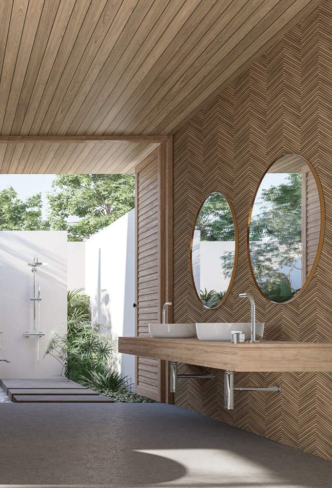 33377 - Papier Peint Intissé Effet Bois Chevrons Marron