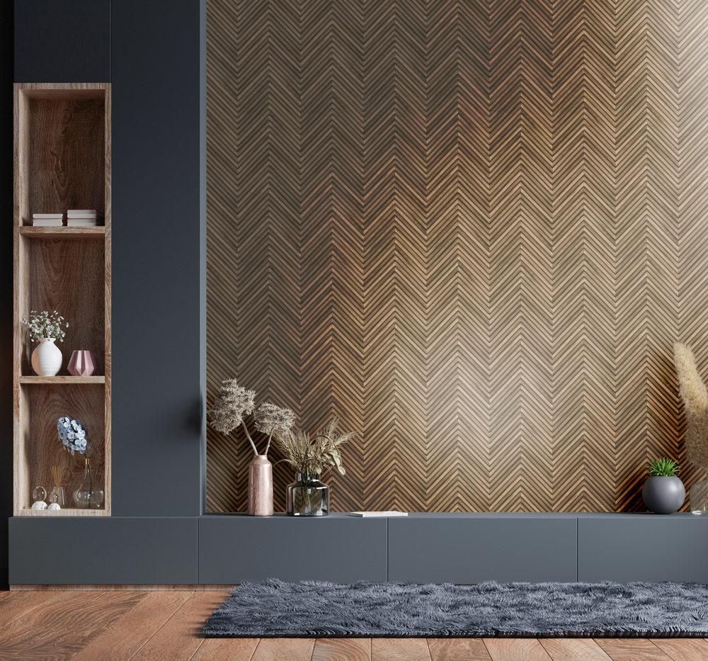 33377 - Papier Peint Intissé Effet Bois Chevrons Marron