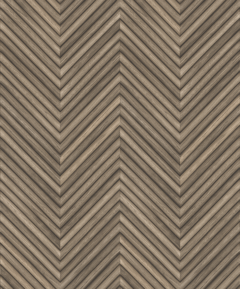 Papier peint intissé effet bois chevrons marron Collection Décorama