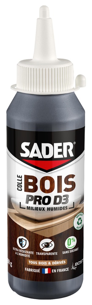 Colle bois PRO D3 en biberon de 100 g pour assemblage, résistante à l'humidité