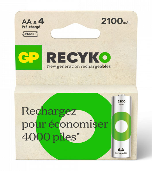 GP Recyko Piles Rechargeables AA/LR06 2100 mAh Pack de 4