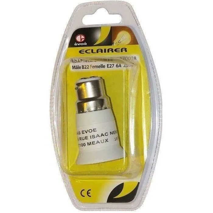 Adaptateur douille B22 vers E27 blanc en plastique