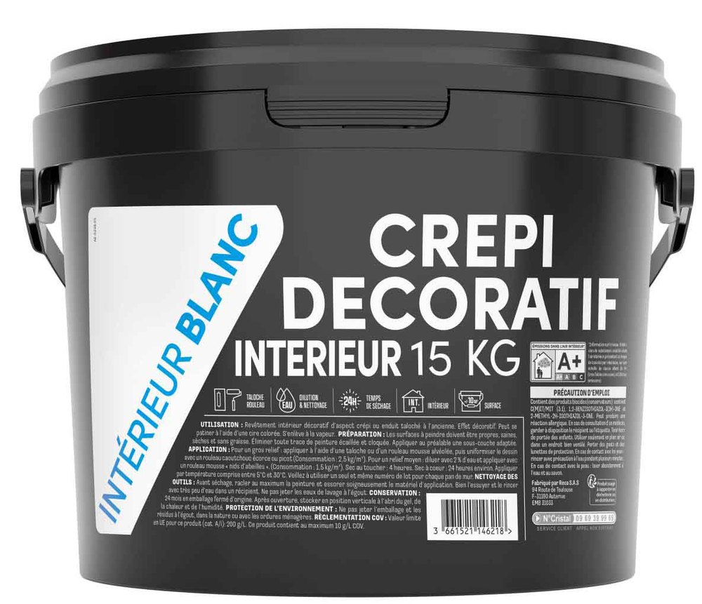 Pot de crépi décoratif intérieur acrylique blanc de 15 kg à effet texturé