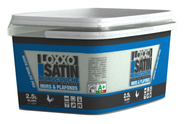 Peinture acrylique intérieure satin monocouche pour murs et plafonds, pot de 2.5 L