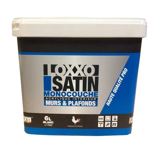 Peinture acrylique satinée monocouche pour murs et plafonds, couleur blanc, 6 litres, prête à l'emploi