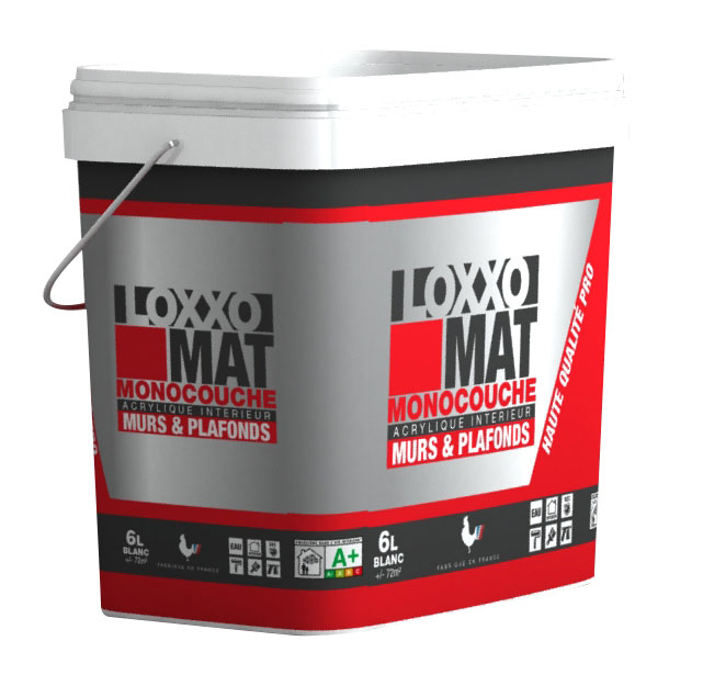 Seau de peinture acrylique mate monocouche blanche 6 L pour murs et plafonds intérieurs