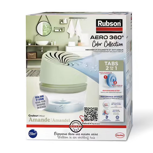 Absorbeur d'humidité Aéro 360 vert amande, conçu pour pastilles, avec système de circulation d'air 360°.