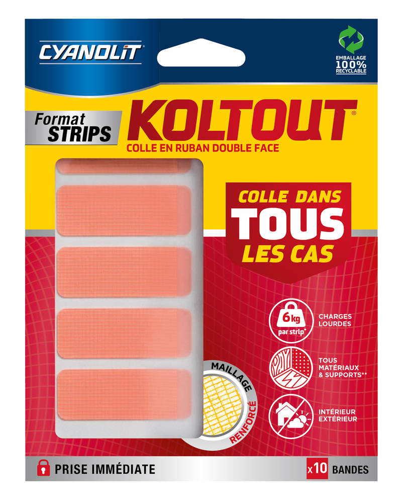 Colle Double Face Koltout Strips Prédécoupé x10