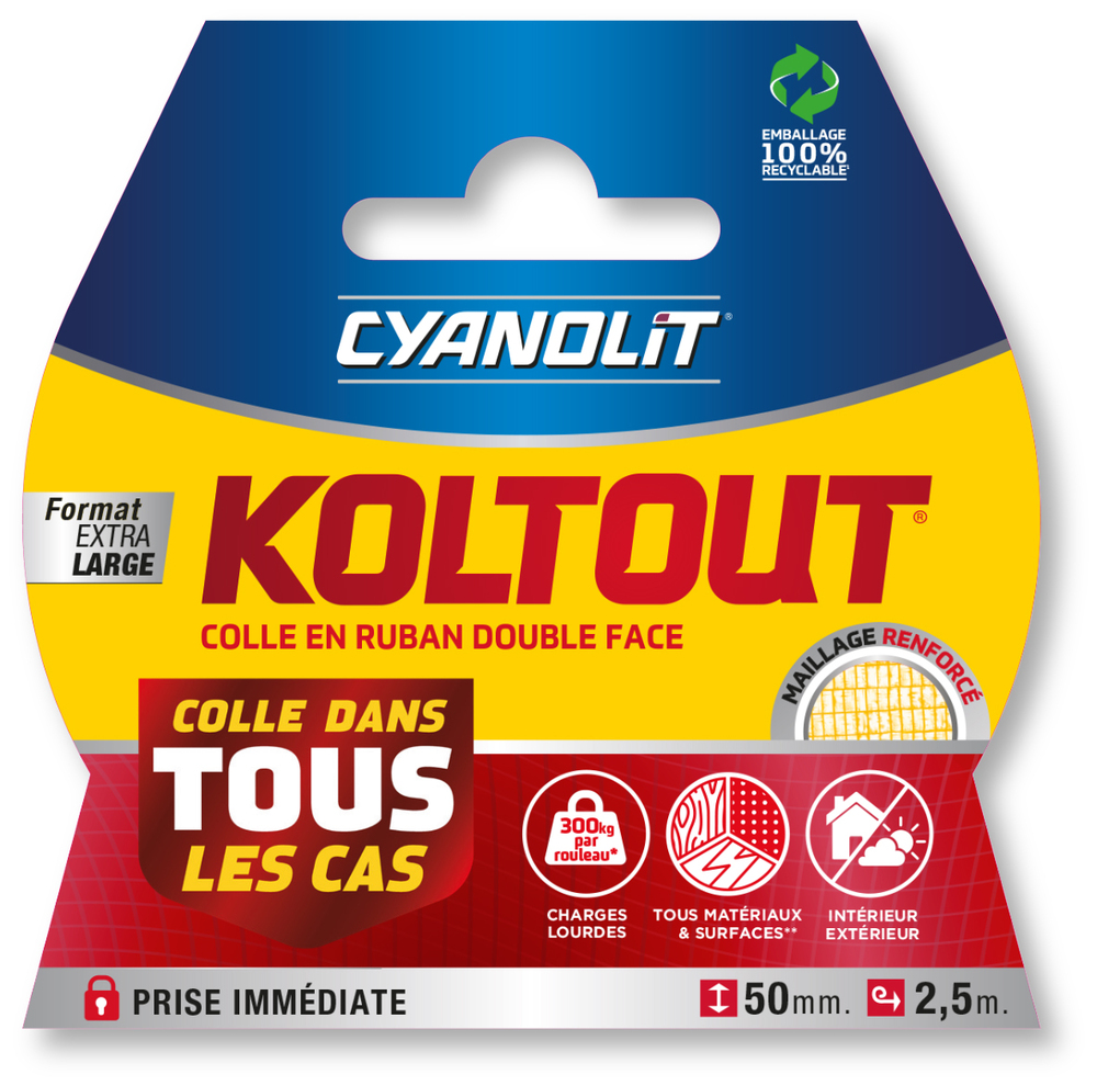 Colle Koltout Ruban Double Face Extra Large 50 mm x 2.50 m
