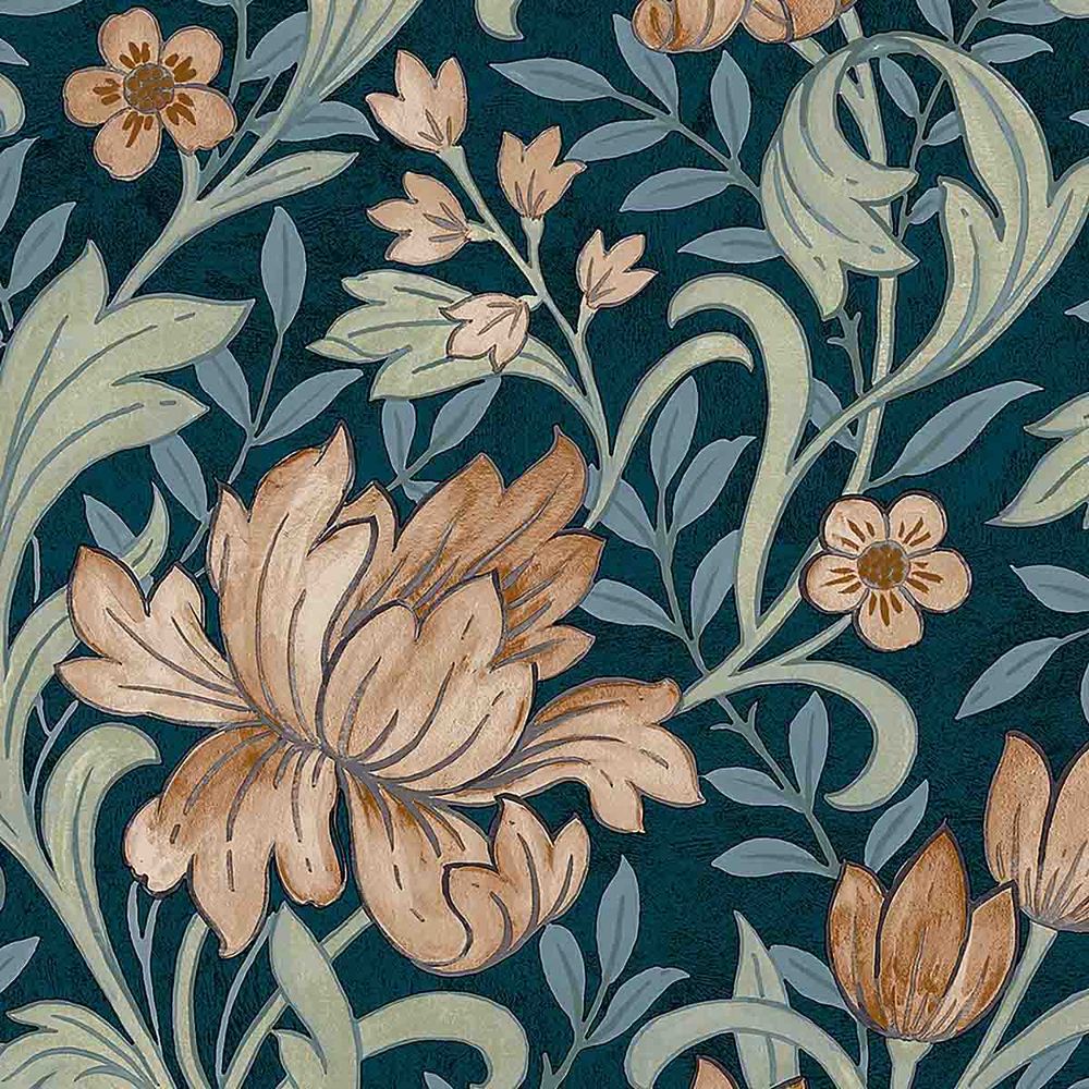 Papier Peint Lisse Floral Navy Terracota 2.80 x 0.53 m