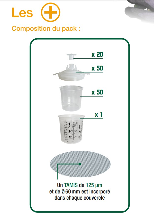 Kit Godet Gradué + 50 Godets Jetables + 20 Couvercles + 20 Bouchons