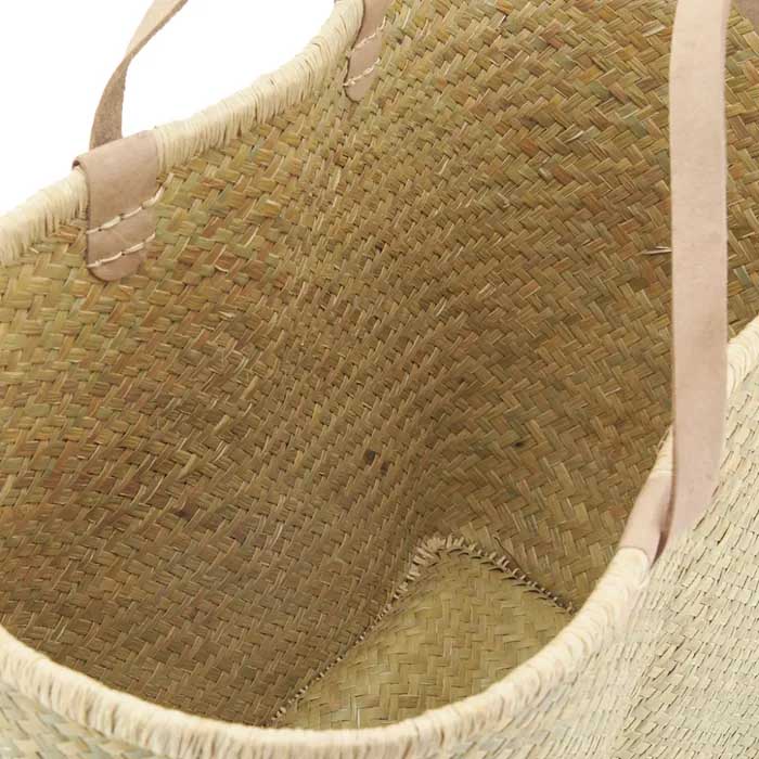 Panier Couffin Palmier Naturel + Poignées Cuir Beige 50 cm