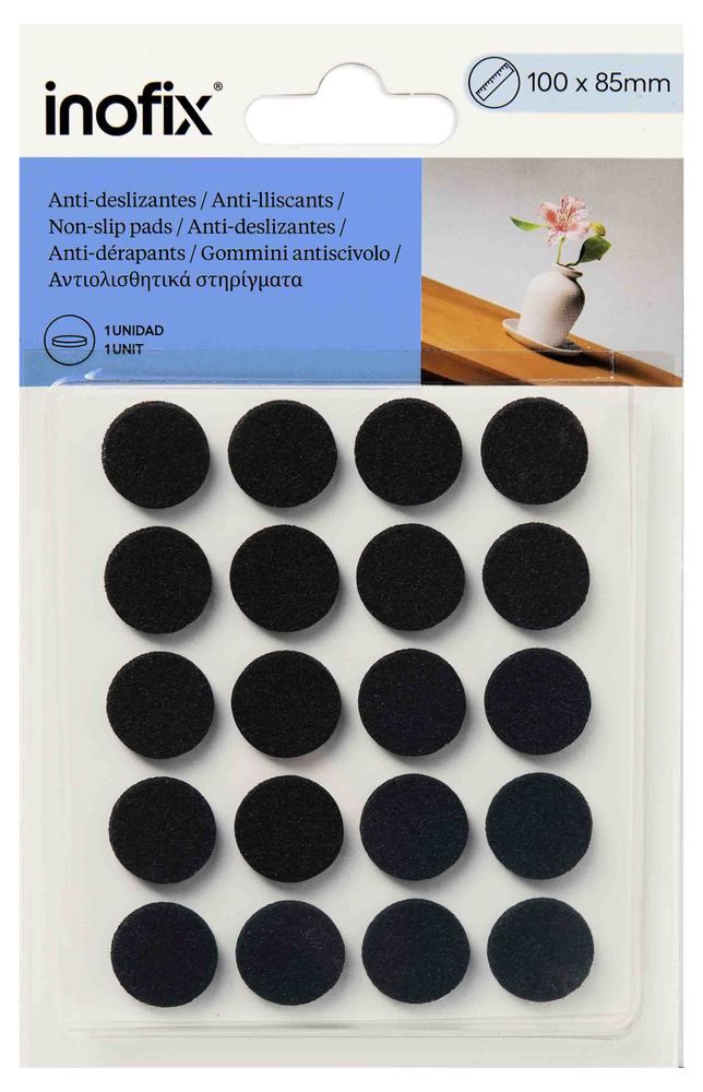 Lot de 20 patins mousse adhésifs anti-dérapants noirs de 17 mm de diamètre pour meubles et protection de sol.