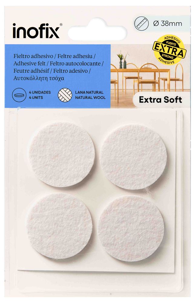 Feutres en Laine Adhésif Blanc Ø38 mm (x4)
