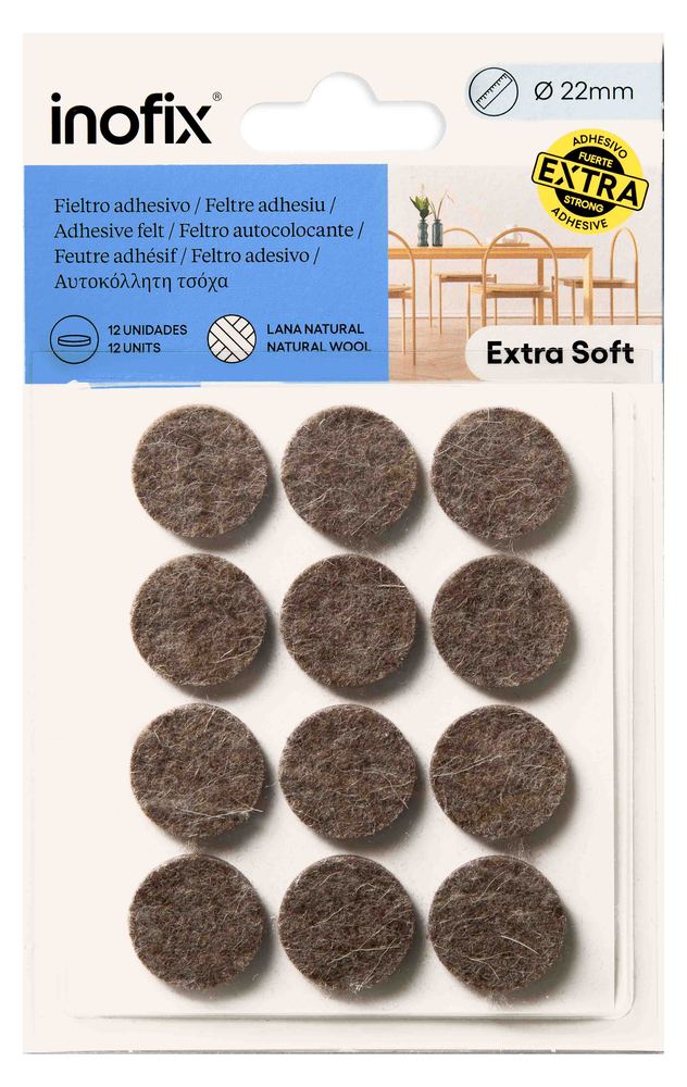 Lot de 12 patins feutre adhésifs ronds en laine marron de 22 mm pour la protection des sols et meubles