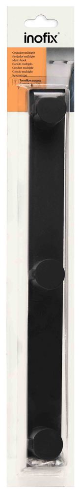 Portemanteau mural 3 têtes noir mat en métal robuste