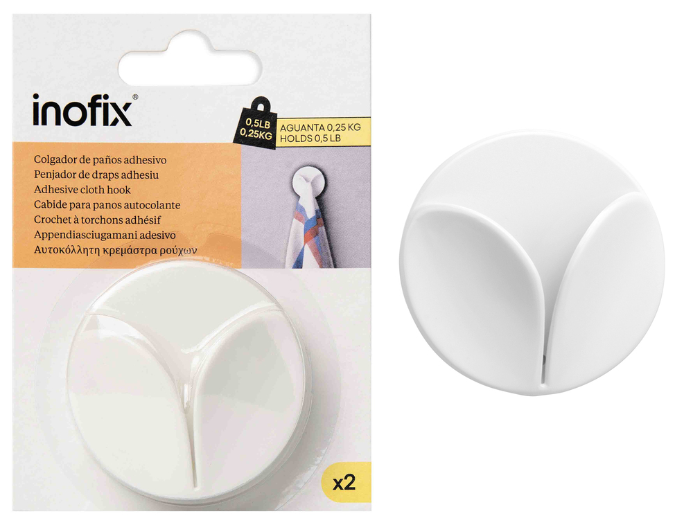 Support Mural Adhésif Torchon Ø42 mm Blanc (x2)