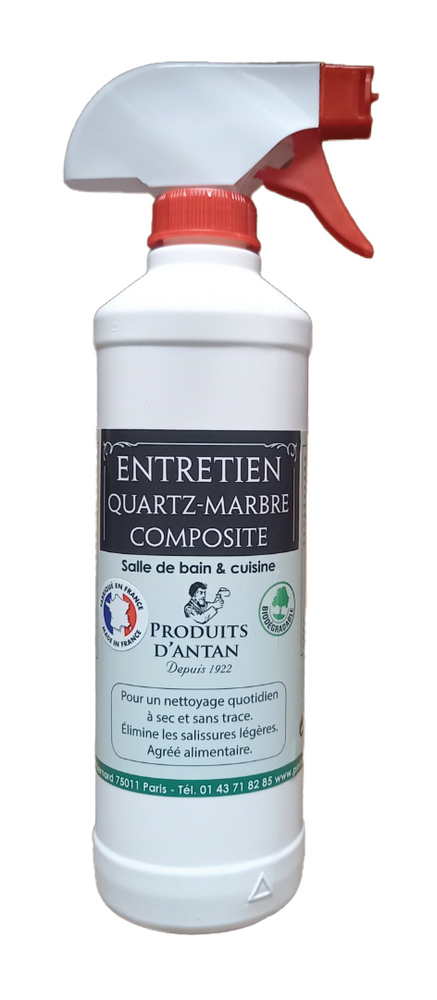 Bouteille de produit d'entretien 500 ml pour surfaces en quartz, marbre, pierres naturelles et composites