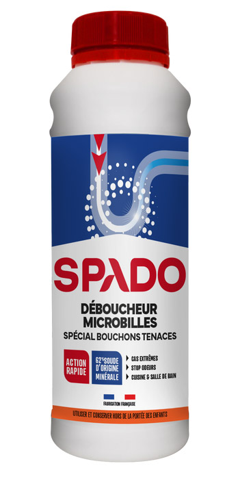 Pot de déboucheur canalisations Microbilles Bouchons Tenaces 500g pour cuisine et salle de bain