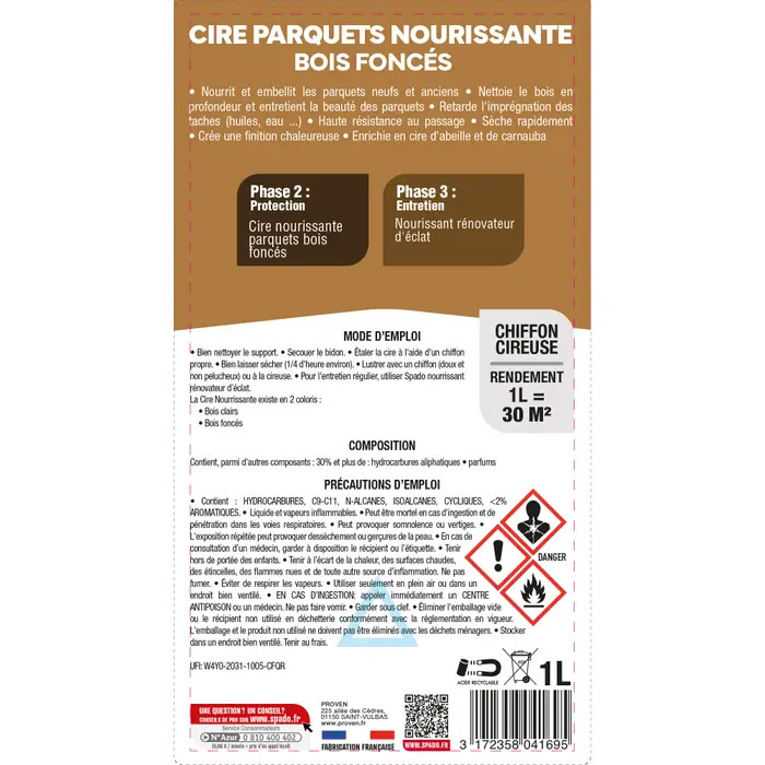 Cire Nourrissante Liquide Parquets Bois Foncés 1L