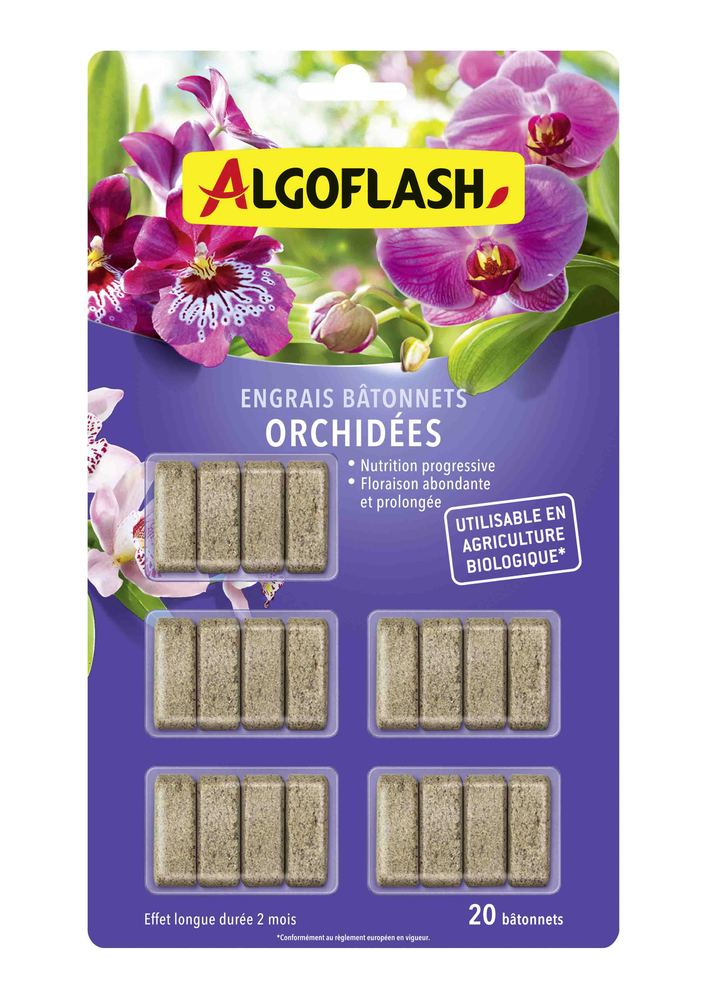 Bâtonnets d'engrais UAB pour orchidées, lot de 20, à libération progressive pour une floraison abondante.