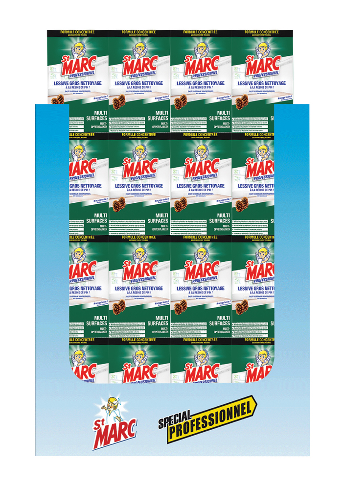 Lessive St Marc Professionnel Résine de Pin 1 kg en box de 112 paquets pour un nettoyage puissant et multi-usages.