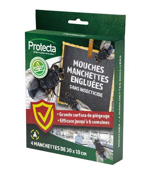 Piège à mouches et insectes volants : étui de 4 manchettes engluées adhésives 10x30 cm