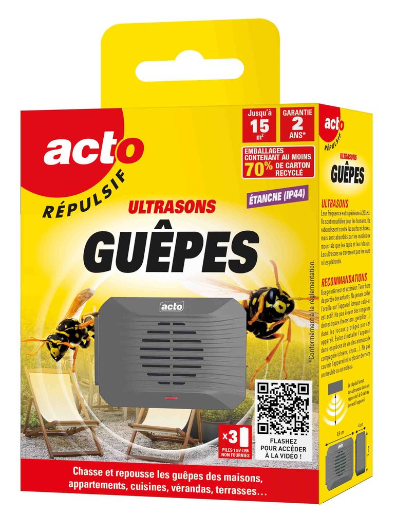 Appareil répulsif à ultrasons contre les guêpes, discret et facile à brancher sur secteur