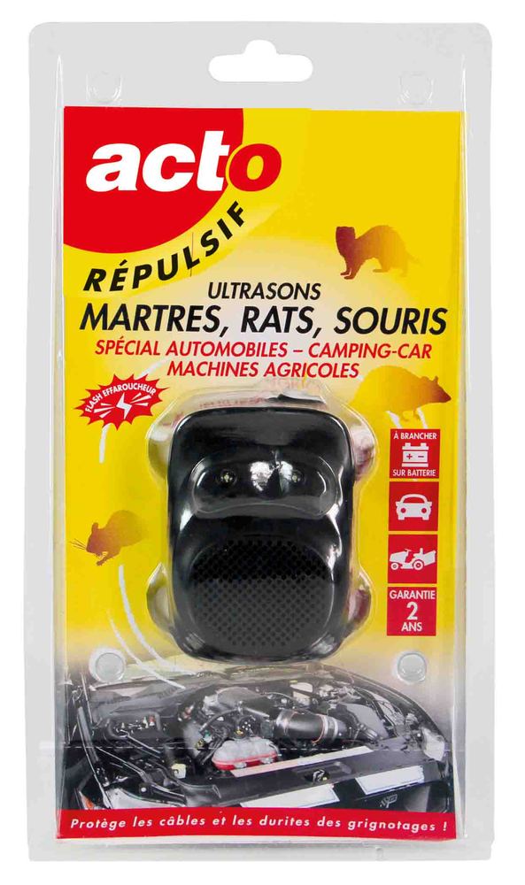 Appareil répulsif à ultrasons pour Rat, Souris et Martres, spécialement conçu pour l'automobile, compact et facile à installer.