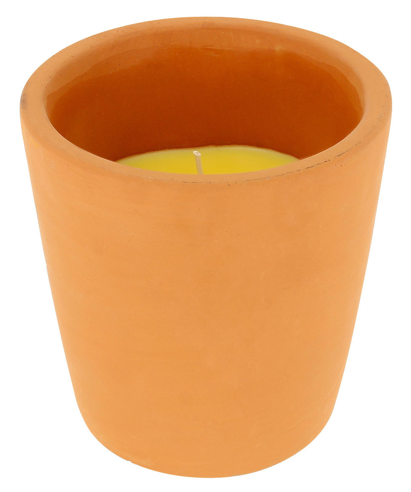 Bougie Citronnelle 230g en pot de terre cuite évasé, idéale pour l'extérieur et éloigner les moustiques.
