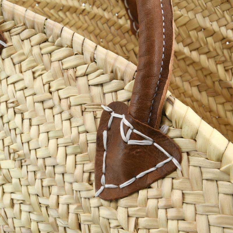 Panier Couffin Palmier Naturel + Poignées Cuir 60 cm