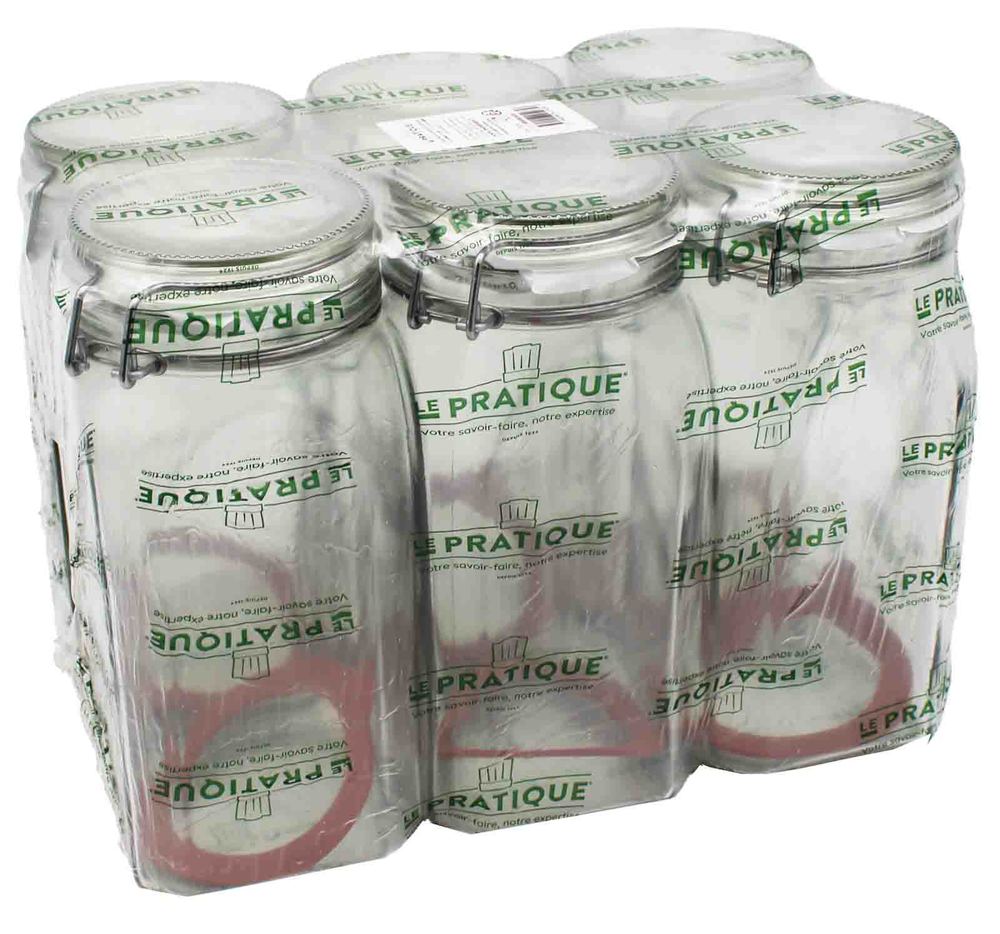 Bocal carré Le Pratique en verre de 1.4L avec couvercle hermétique, diamètre d'ouverture 85 mm, idéal pour les conserves.