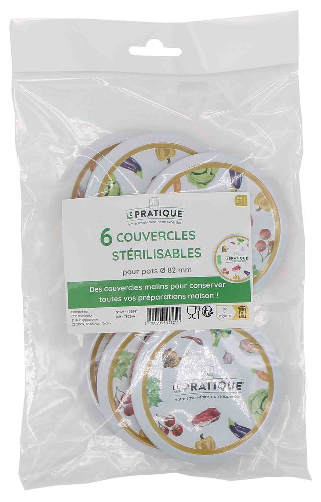 Lot de 6 couvercles stérilisables en métal dorés pour bocaux Ø82 mm