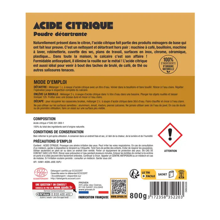 Acide Citrique en Poudre 800 g