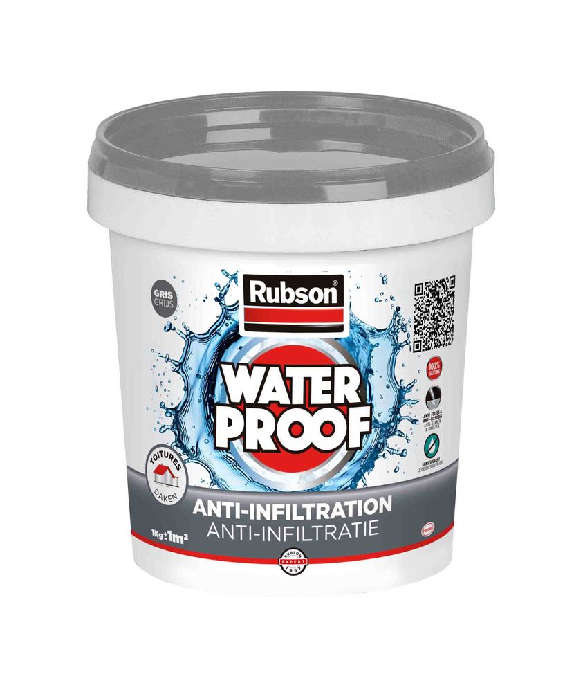 Imperméabilisant liquide Stop Fuites Waterproof gris, pot de 1 kg pour l'étanchéité de toutes les toitures.