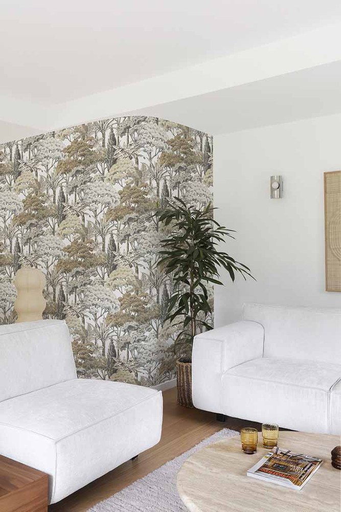 A76301 - Papier Peint Vinyle Sur Intissé Motif Forêt Exotique Beige 10.05 x 0.53 m