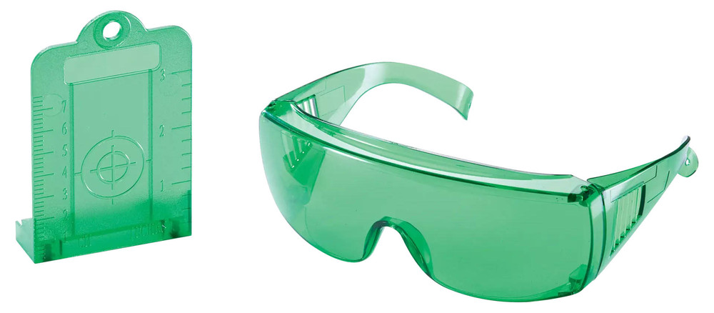 Set de plaque de mire graduée et lunettes de vision laser vertes TC-LG-GL, pour une meilleure visibilité du faisceau laser vert avec votre télémètre.