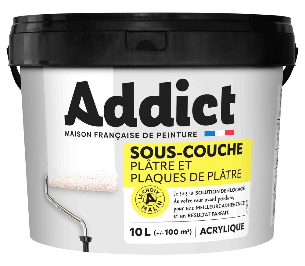 Seau de sous-couche acrylique mate blanche 10L pour plaque de plâtre
