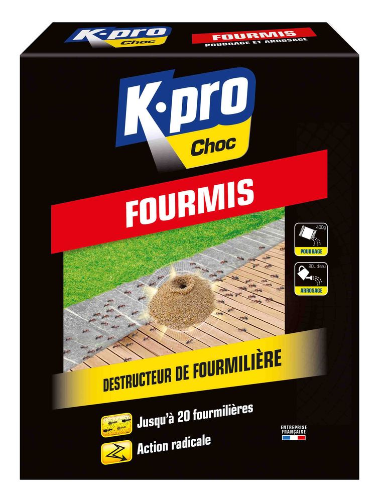 Destructeur de Fourmilière 400 g en granulés, flacon avec double application poudrage et arrosage.