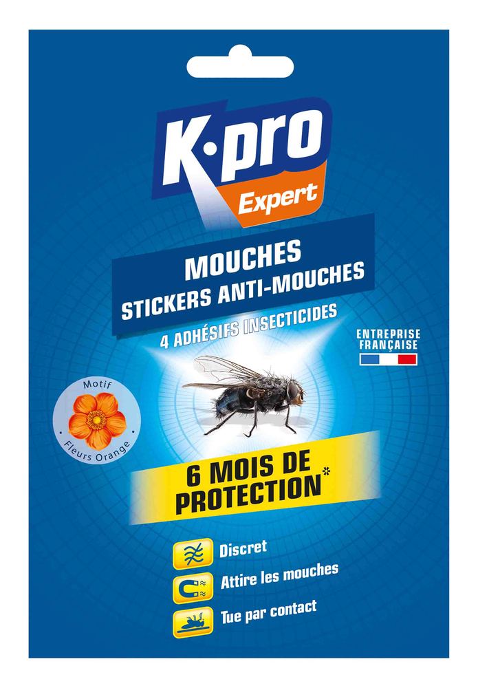 Adhésifs anti-mouches motifs fleurs oranges, lot de 4 pièges décoratifs et discrets