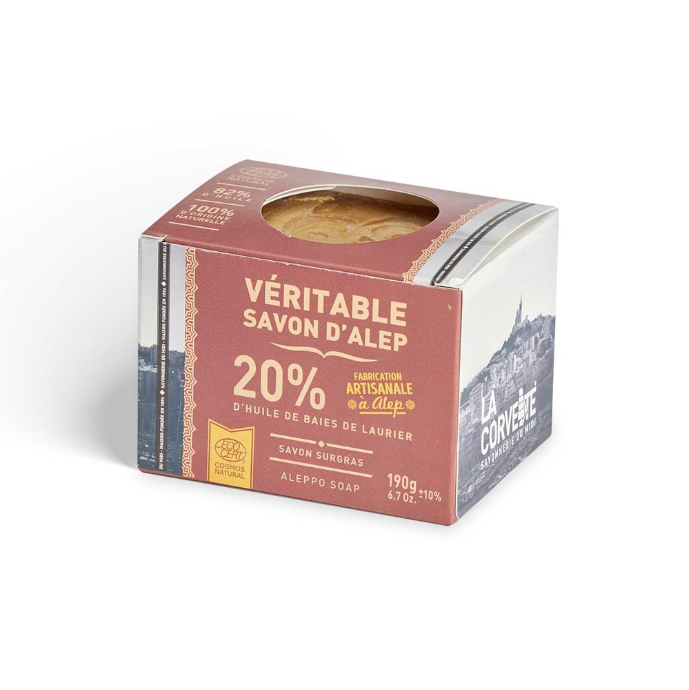 Véritable Savon d'Alep 20% Huile de Laurier 190 g, pain de savon artisanal