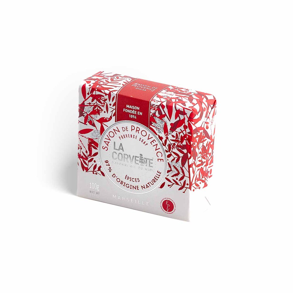 Savon de Provence aux Épices de Noël 97% naturel 100 g avec inclusions d'épices visibles