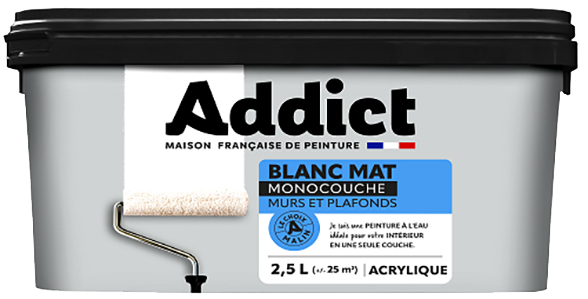 Pot de peinture Murs & Plafonds Monocouche Acrylique Blanc Mat 2.5L séchage rapide