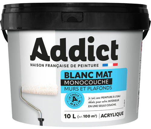 Pot de peinture Murs & Plafonds Monocouche Acrylique Blanc Mat 10L pour intérieur