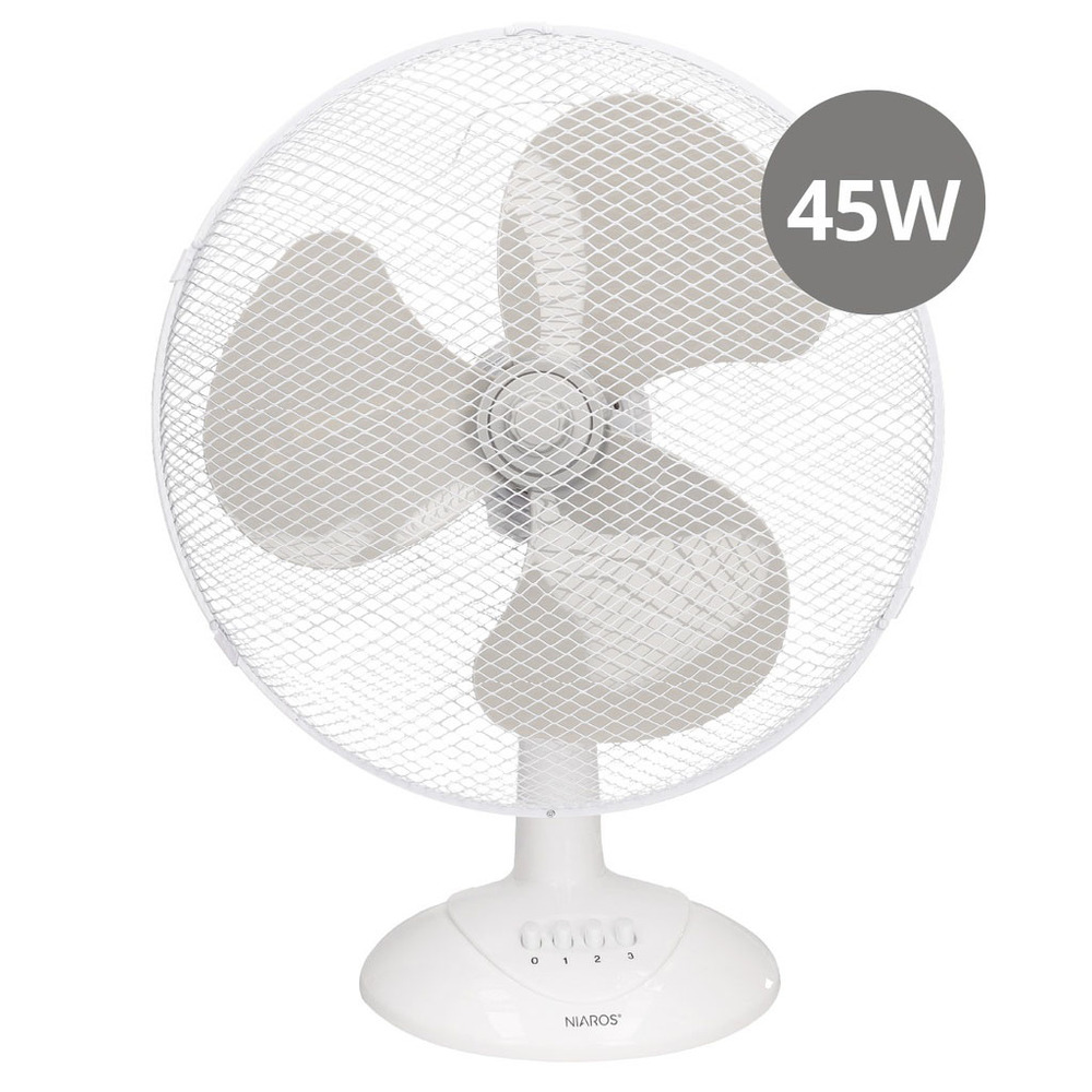 Ventilateur de table Lindi blanc oscillant de 45W à 3 vitesses et 43 cm de diamètre