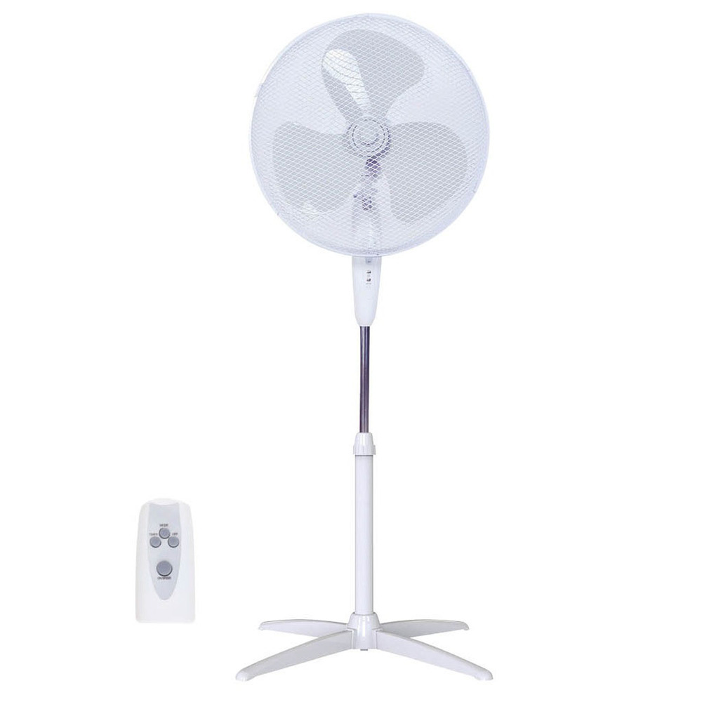 Ventilateur sur pied blanc Ø43 cm, 3 vitesses, avec télécommande et oscillation