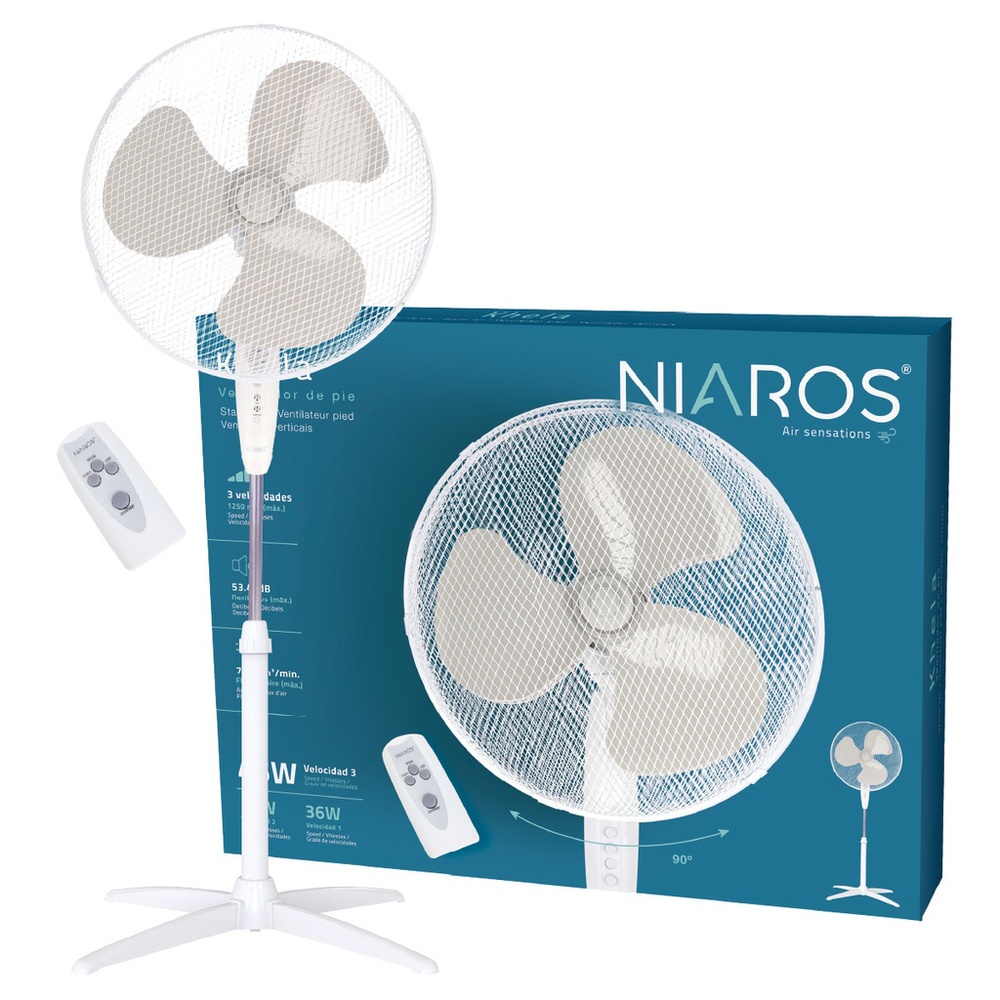 Ventilateur sur Pied Ø43 cm 45W 3 Vitesses Avec Télécommande