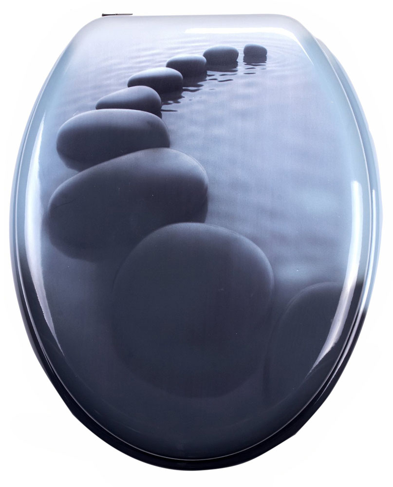 Abattant WC en MDF motif Chemin Galet Gris avec charnières métalliques