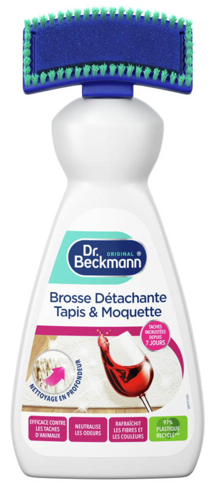 Brosse détachante manuelle pour tapis et moquette 650 ml, avec poils rigides et réservoir intégré.