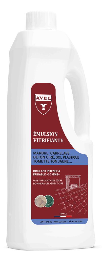 Emulsion Vitrifiante pour Sols Plastiques et Carrelage, flacon 1 litre, qui protège et fait briller.